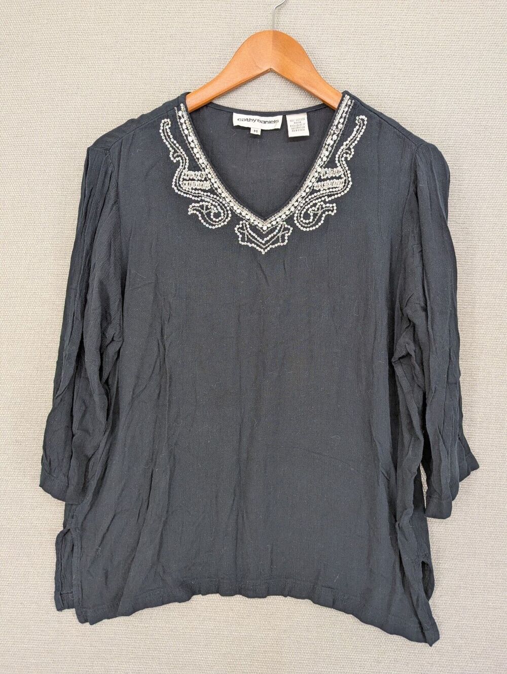 Cathy Daniels Sequined Shirt Size Medium Black Rayon -0325G130